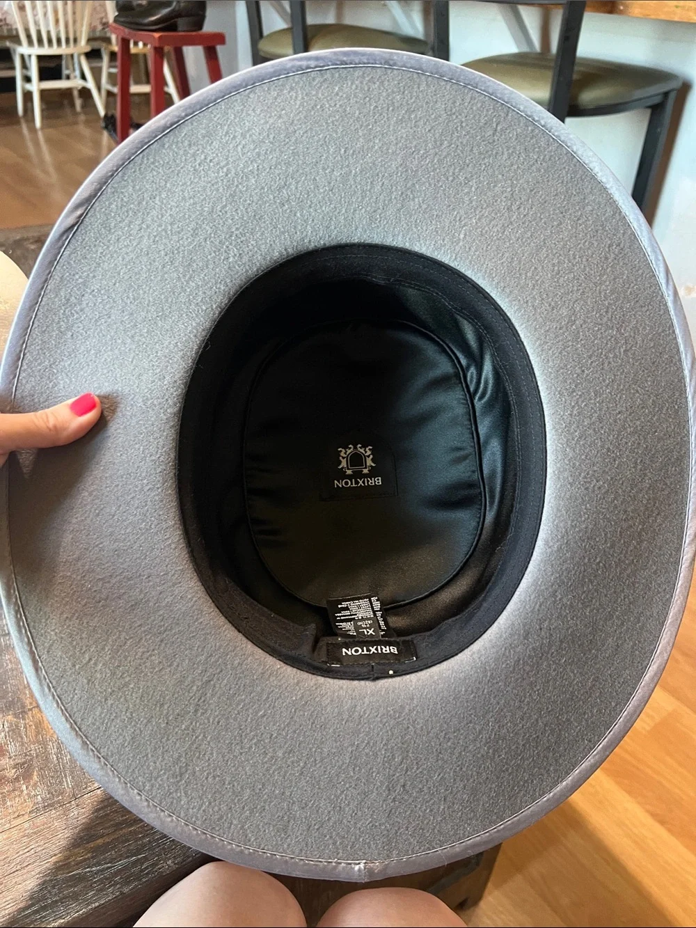 NWT Brixton Light Gray Wide-Brim Wool Felt Hat with Satin Band